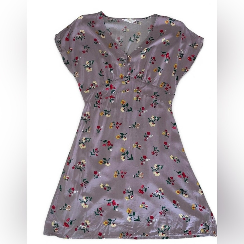 Purple Floral V-Neck Dress Size Small